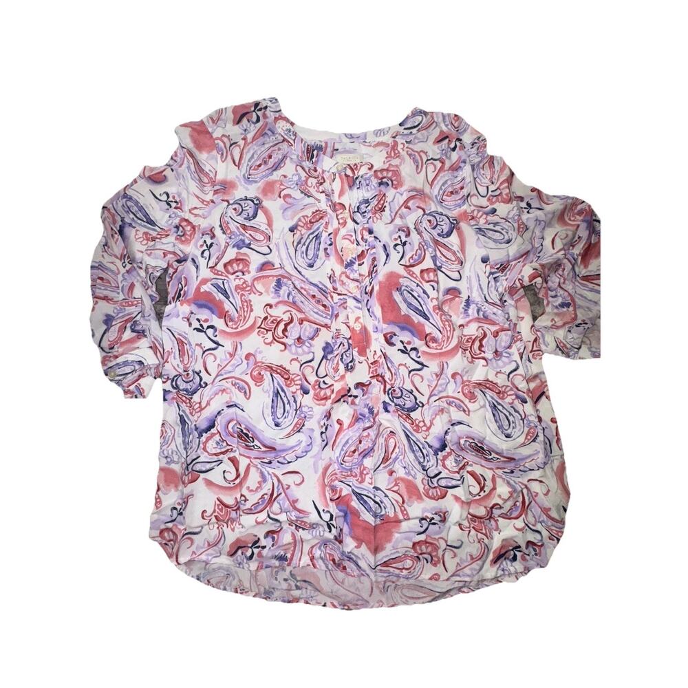 Talbots Size LP Floral Pink Lilac Top Blouse Women Stylish (AJ12)